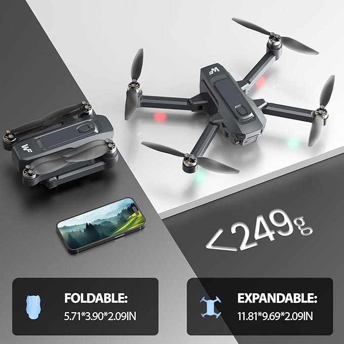 Drones with Camera for Adults 4K, WF33 GPS Foldable FPV Drone with 4.5" LCD Screen on Controller, Under 249g, Brushless Motor, Return Home, 5G Transmission, 40 Mins Flight Time, 8GB Card