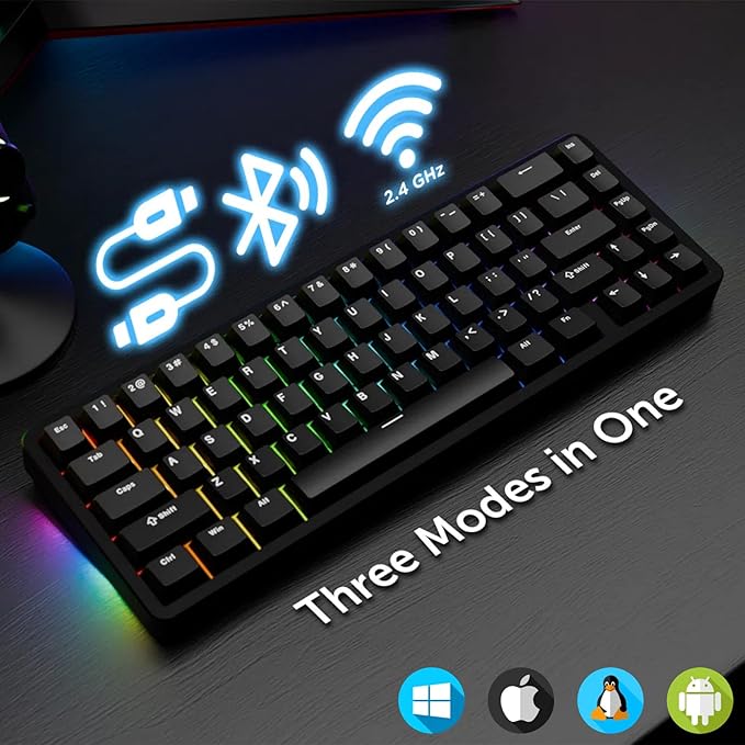 OOCTPK Chilkey ND65 Wireless Aluminum Mechanical Keyboard, 65% Layout Portable Gaming Keyboard, Tri-Mode BT5.0/2.4GHz/USB-C Hot Swappable Custom RGB Backlit Key Board for Laptop Office PC - Black