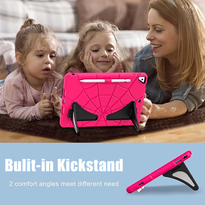 AKABEILA Compatible with Apple iPad 10.2 7th 8th 9th(2019/2020/2021) Tablet Case，Lightweight Shockproof Rugged Protective Cover with Kickstand for Kids Children Boys Babies Strawberry Black