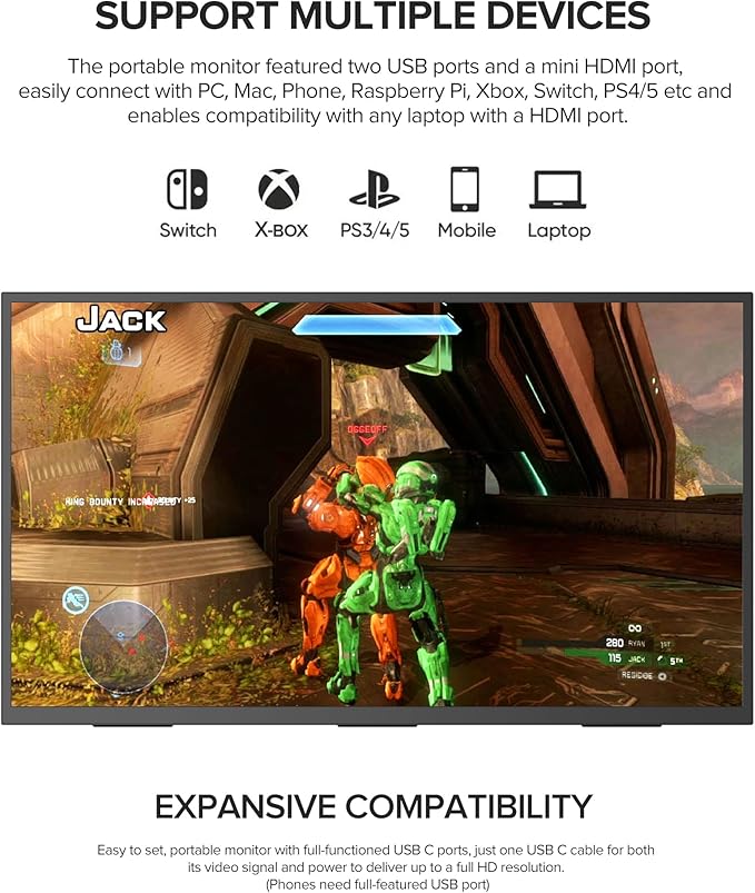 UPERFECT 24" 120Hz QLED Portable Touchscreen Monitor 1080P 125% sRGB 400Nits w/Stand & VESA, HDMI USB-C Travel Monitor for Laptop/Gaming Devices/Phone/Mini PC, External Second Screen for Gaming & Work
