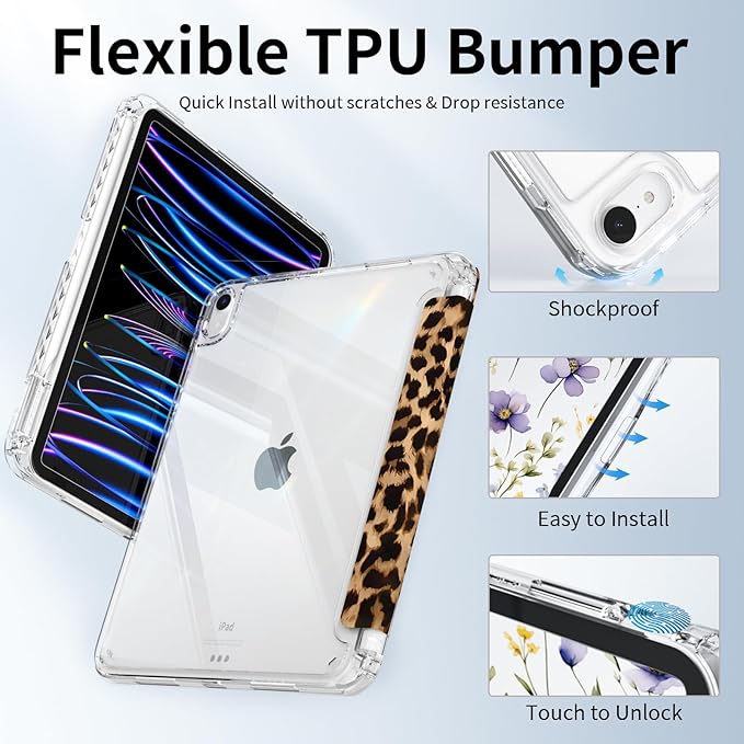 Case for iPad mini 7 2024 (A17 Pro)/ iPad mini 6 (2021), iPad 8.3-inch 7th/6th Generation Case, Trifold Stand Protective Slim Clear Back Cover with Pencil Holder, Brown Leopard