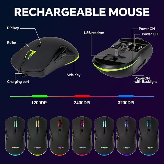 CHONCHOW 60% Wireless Gaming Keyboard and Mouse Combo, RGB Backlit Rechargeable LED Light Up Keyboards,Wireless Gaming Mouse and Keyboard for Xbox PS4 PS5 PC Laptop -Black