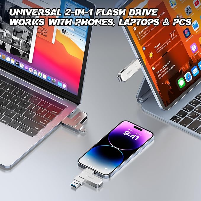 DIGIERA 128GB 2‑in‑1 USB‑A & USB‑C Flash Drive, USB 3.2 Gen 1 Thumb Drive, 500MB/s Read 400MB/s Write, 360° Swivel Compact Aluminum Memory Stick for File Transfer, Backup & Travel Storage