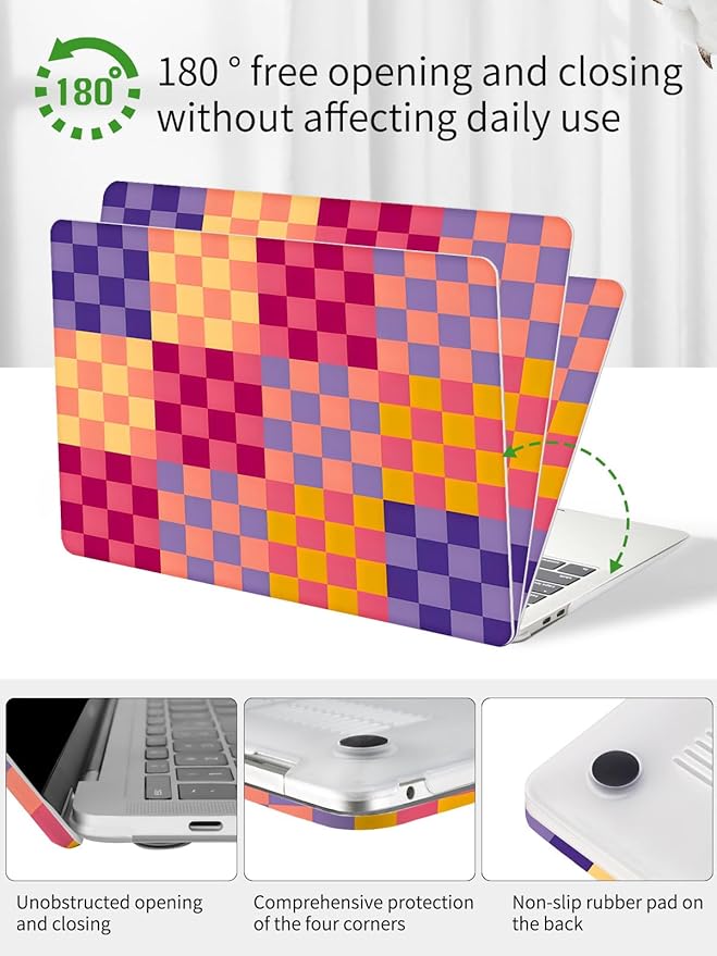 Seorsok Compatible with MacBook Air 13 Inch Case 2022 2021 2020 2019 2018 Release A1932 A2179 M1 A2337 Touch ID,Retro Color Grids Plastic Hard Shell Case with Keyboard Cover,Cute Checkered