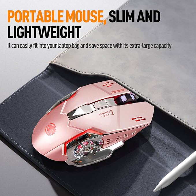 Guiheng Wired Gaming Mouse, Optical USB Mice for Laptop/Desktop, 1200 to 3600 and RGB Light, Ergonomic with 6 Programmable Buttons for Computer Windows 7/8/10/XP Vista Linux Chromebook PC(Pink)