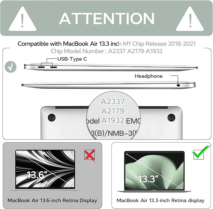 Anban Compatible with MacBook Air 13 inch Case M1 2021 2020 2019 2018 A2337 A2179 A1932 Touch ID, Matte Plastic Hard Shell+Keyboard Cover+Screen Protector for MacBook Air 13.3 inch Case,Antique Green