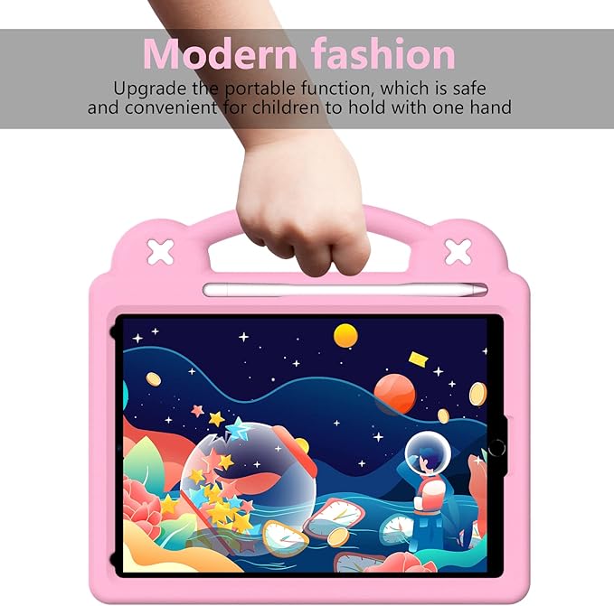 Dteck for iPad 9th/8th/7th Generation 10.2" Kids Case,Strawberry Panda Shockproof Rugged Lightweight Convertible Handles Stand Kids Friendly Case with Pencil Holder for iPad 10.2" 2021/2020/2019,Pink