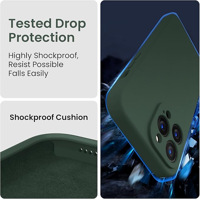 FireNova Designed for iPhone 13 Pro Max Case, Silicone [Camera Protection] Phone Case with [2 Screen Protectors], Soft Anti-Scratch Microfiber Lining Inside, 6.7 inch, Alpine Green