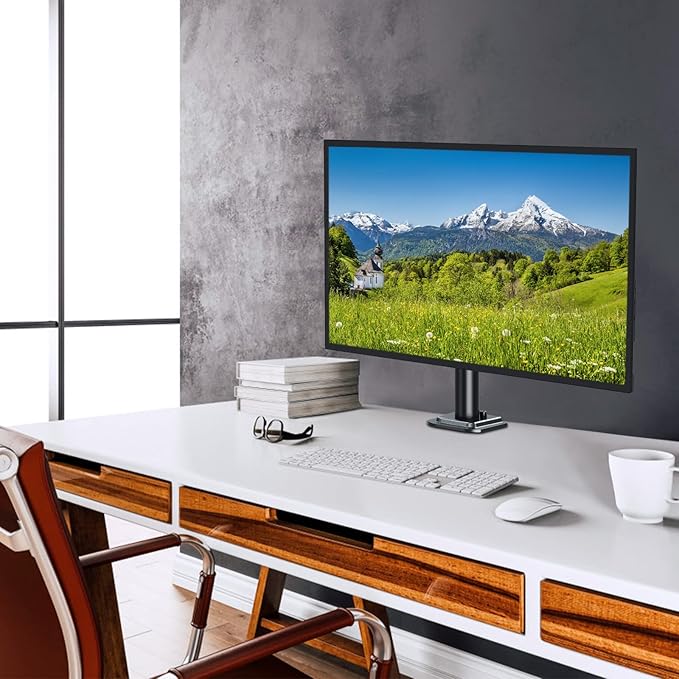 MOUNTUP Single Monitor Mount, Adjustable Monitor Stand for Max 32 Inch Flat Curved Computer Screen, Monitors Arm Desk Mount Fit VESA 75x75& 100x100, up to 17.6lbs, with C-Clamp and Grommet Base, Black