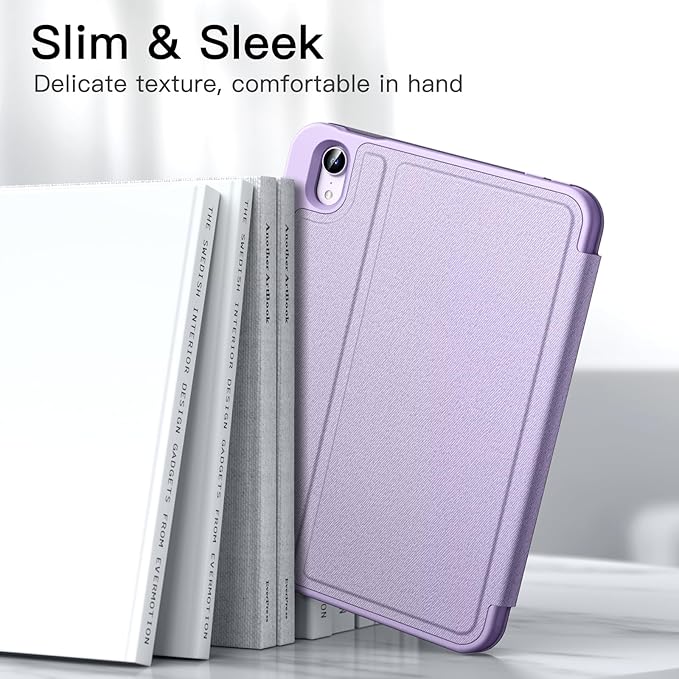 JETech Case for iPad mini (A17 Pro, 2024 Model, 7th) / Mini 6 (2021 Model, 6th) with Pencil Holder, Slim Folio Stand Protective Tablet Cover, Multi-Angle Viewing (Purple)
