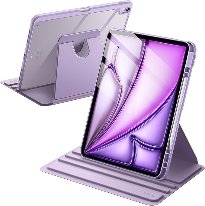 JETech Rotating Case for iPad Air 13-Inch M4/M3/M2 (2026/2025/2024) with Pencil Holder, 360 Degree Rotation Protective Stand Cover Clear Back, Auto Wake/Sleep (Purple)