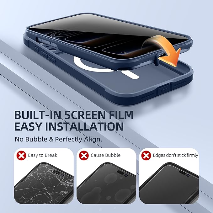 BERFY for iPhone 17 Pro Case, Compatible with MagSafe, Built-in Privacy Screen Protector, Camera Protection, Shockproof Full Body Phone Case 6.3", Translucent Deep Blue