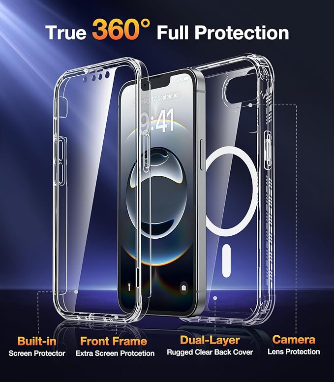 Diaclara Magnetic Designed for iPhone 16e/17e Case, Full Body Rugged Case with Built-in Touch Sensitive Anti-Scratch Screen Protector, Soft TPU Bumper Sleeves Case for iPhone 16e 17 e 6.1" (Clear)