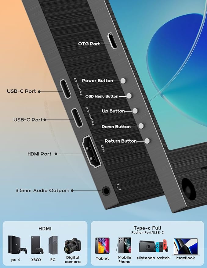 ZSCMALLS 4K Portable Monitor, 15.6" 3840 * 2160 Laptop Extended Monitor, 1500:1 100% sRGB USB-C HDMI Portable Gaming Monitor HDR Travel Monitor with Speakers & Smart for Laptop PS5/4 Xbox Switch