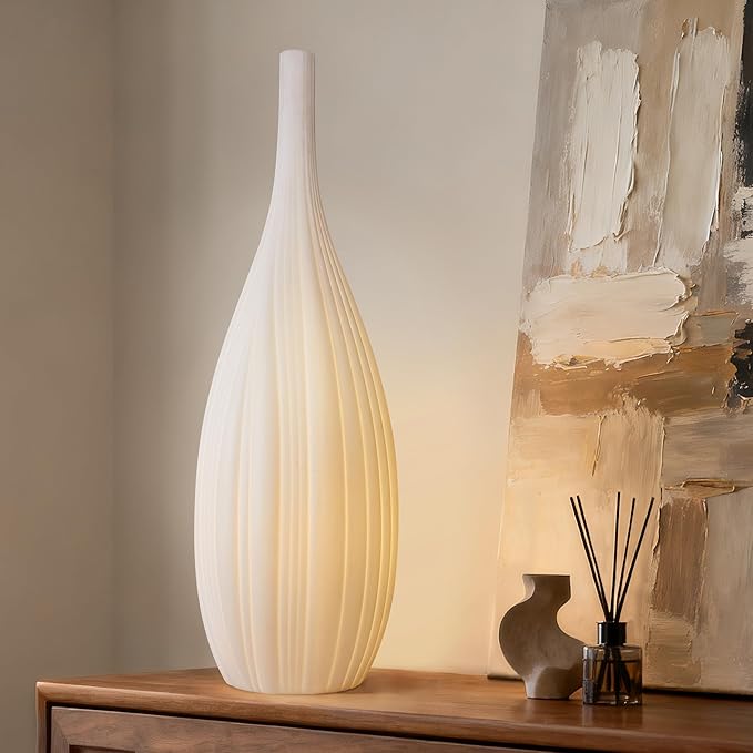 RONDURE 20.6" Modern Ceramic Table Lamp, Fully Dimmable Modern Bedside Lamps for Bedroom, Living Room and Nightstand, White Translucent Ceramic Shade, Warm Ambient Lighting, Corded, Bulb Included