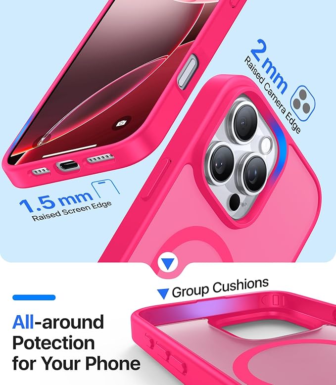 Magnetic for iPhone 14 Pro Max Case, [Compatible with MagSafe][Military-Grade Drop Protection][Anti-Yellowing] Shockproof Translucent Matte Cover for iPhone 14 Pro Max Phone Case,Hot Pink