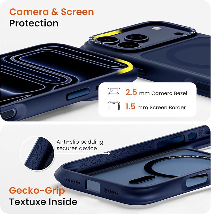 ORNARTO Magnetic for iPhone 17 Pro Max Case, 20FT Military-Grade Drop Protection, Compatible with MagSafe, Slim Shockproof Translucent Matte Phone Case for iPhone 17 Pro Max 6.9", Dark Blue