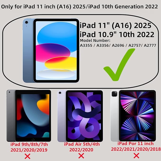 Cute Case for iPad 11 inch (A16) 2025 / 10th Generation 10.9 inch 2022, iPad 10 / 11th Gen Case, Slim Handbag Leather Protective Cover with Stand Hand Strap Pocket for Girls Woman Kids,Pink