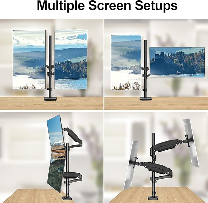 MOUNT PRO Vertical Dual Monitor Mount, Stacked Monitor Stand for 2 Computer Screens up to 32 inches, Full Motion Adjustable Tall Display Desk Mount, Each Arm Holds up to 17.6lbs, VESA Mount