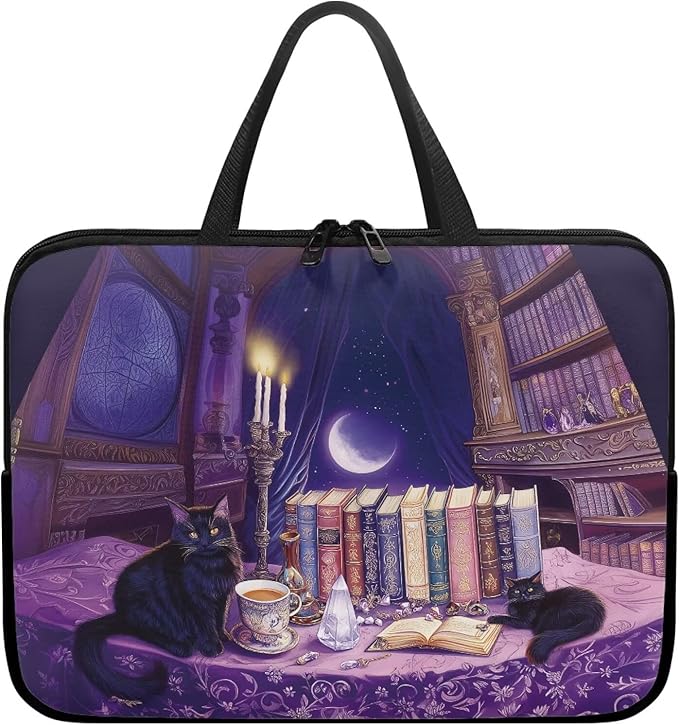 Purple Library Laptop Sleeve Case for Women Men 17 Inch Laptop Protector with Multiple Uses Portable Computer Sleeve Kawaii Cat Tablet Bag Laptop Carrying Case Gifts for Girls