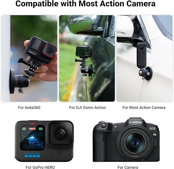 PROfezzion Magnetic Mount for GoPro, Strong Manget Base with Detachable 360° Rotation Ball Head for GoPro Hero 13/12/11/10/9/8/7/6, Insta360 X5/X4/X3/Ace/Ace Pro, DJI Osmo Action 5/4/3 Action Cameras