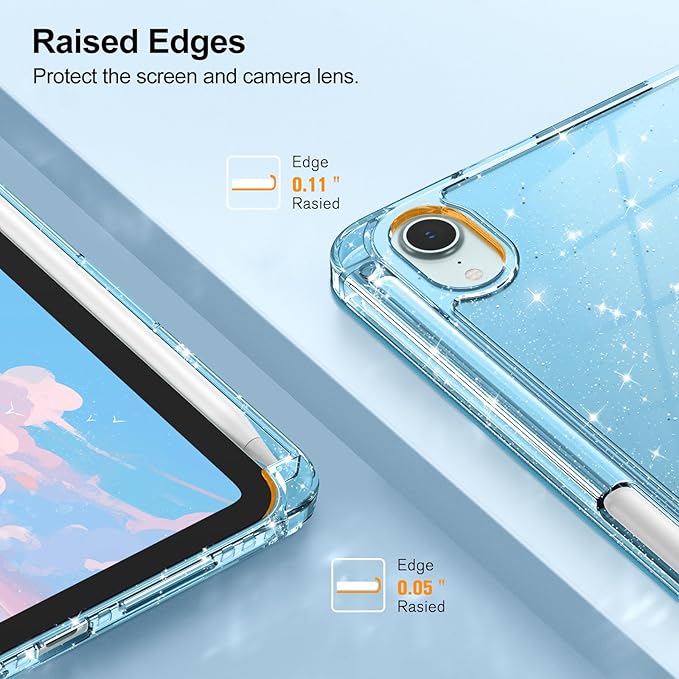 Fintie Slim Case for iPad Mini 7 (A17 Pro, 7th Generation) 2024 / iPad Mini 6 (6th Gen) 8.3 Inch - [Built-in Pencil Holder] Glittering Sparkly Shockproof Cover w/Shiny Clear Back Shell, Blue