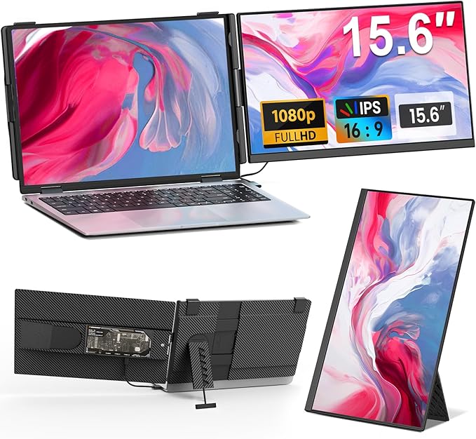 Cevaton Laptop Screen Extender - 15.6" FHD 1080P Portable Monitor for Laptop, Detachable & Plug and Play Dual Monitor Extender for 13"-17.3" Laptops, Compatible with Wins/Mac/Android/Chrome
