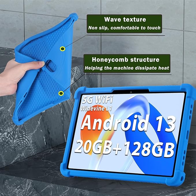ATOOZ for ROWT 10.1 inch Tablet Case,Soft Silicone Case for ROWT A10/SVITOO Tab 10/Aiprotablet C20e/ZONKO D115/MB1001 10.1 inch Tablet with Stand (Blue)