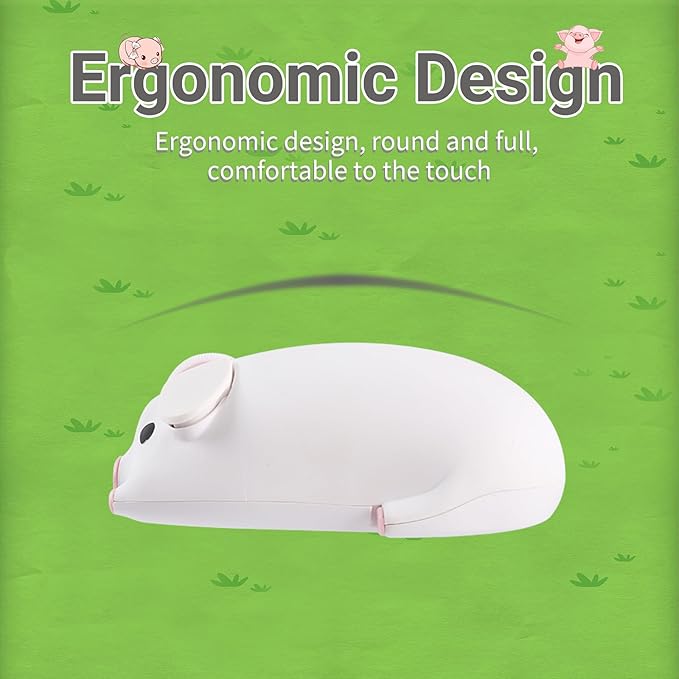 elec Space Cute Pig Design Wireless Mouse Dual Mode Bluetooth & USB Mouse, Silent Operation, Ergonomic, Perfect for Laptops & PCs, Ideal Gift for Animal Lovers and Family (White)