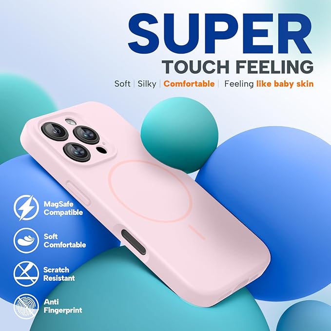 Miracase Magnetic for iPhone 16 Pro Max Case, [Soft Anti-Scratch Microfiber Lining], Compatible with MagSafe, Liquid Silicone Case Shockproof Drop Protection Phone Case for 16 ProMax,Sand Pink