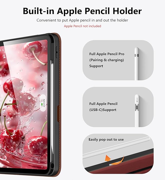DTTO for iPad Air 11 inch Case M4 / M3 / M2 (2026/2025/2024), iPad Air 5th / 4th Gen (2022/2020), 360 Degree Rotating Premium Leather Folio Stand Cover with Pencil Holder, New Burgundy Red