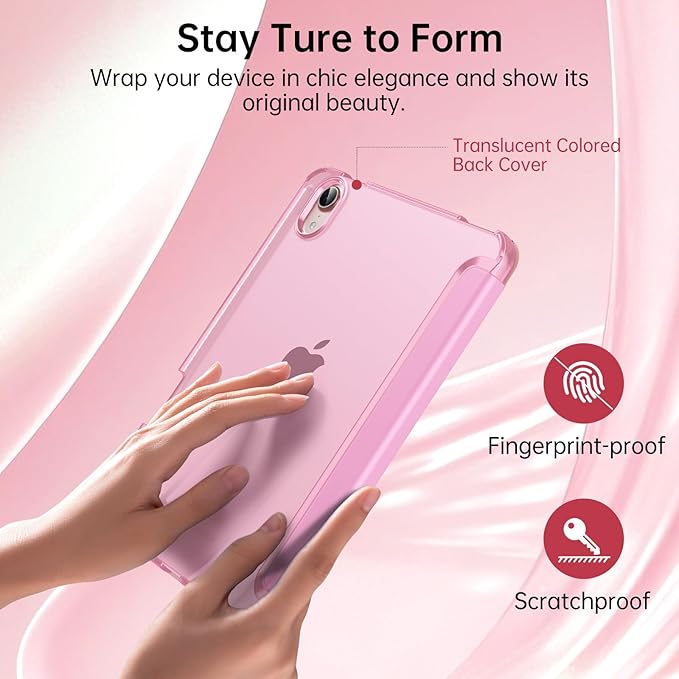 MoKo for iPad mini 7 A17 Pro Case 2024, iPad mini 6th Generation Case 8.3 Inch 2021 with Pencil Holder, Slim Light Trifold Smart Protective Cover with Hard PC Translucent Back Shell, Pink
