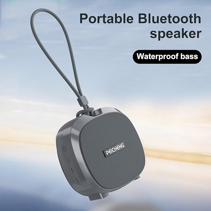 PEICHENG Speaker, Small Portable Bluetooth Wireless IPX5 Waterproof Shower Speaker,Loud Stereo Sound Deep Bass,TWS Paire, RGB Lights,Long Playtime for Outdoor Party, Great Gift,1PC(Gray)