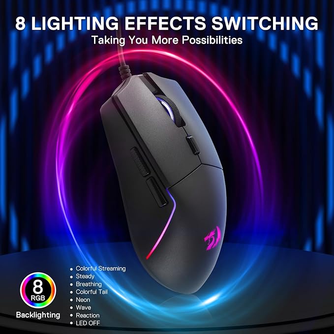 Redragon M730 Wired RGB Gaming Mouse, 10000 DPI Lightweight Optical Mouse with 6 Programmable Buttons, Software Supports DIY Keybinds for PC Computer Windows Mac Laptop, Black