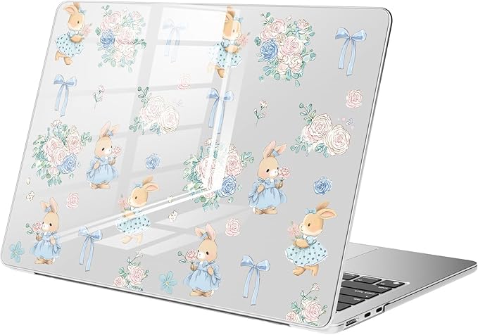 Compatible with MacBook Pro 14 inch Case M5 M4 M3 M2 M1 Pro/Max 2026-2021 A3427 A3426 A3434 A3112 A3185 A3401 A2918 A2992 A2779 A2442, Cute Bunny Bow Flower Hard Shell Clear Cover