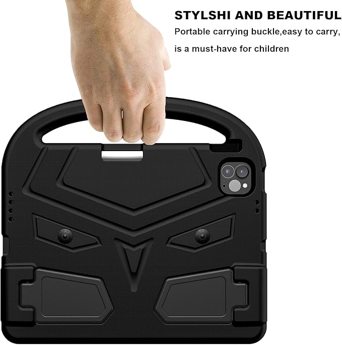 Kids Case for Apple iPad Air 11-inch M3 (2025) /M2 (2024) with Pencil Holder/Handle/Kickstand Lightweight Soft EVA Foam Shockproof Stand Tablet Cover for iPad Air 11" M3/M2, Black Bird