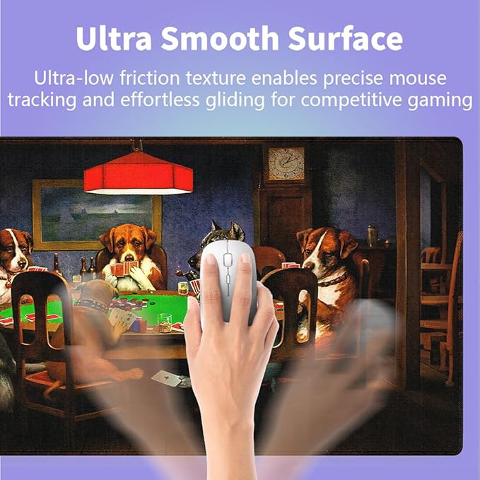 Large Gaming Mouse Pad (31.5" x 15.8") - Dogs Playing Poker Oil Painting Art Funny Cute Pets Joking Games Artwork, Extra XXL Extended Office Accessories, Premium Stitched Anti-Slip Desk Mat