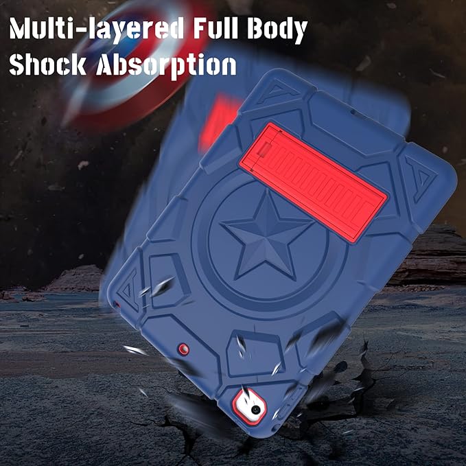 CCMAO Case for iPad 6th Generation/ipad 5th Generation/iPad 9.7 Inch (2018/2017 Model), iPad Air 2 Case, Hybrid Shockproof Rugged Protective Cover with Kickstand for, Navy Blue+Red