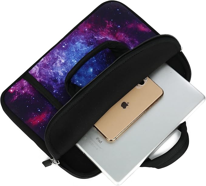 11 11.6 12 12.1 12.5 inches Laptop Sleeve Chromebook Case Ultrabook Case Notebook Sleeve PC Messenger Bag Tablet Case Neoprene Handle Sleeve for Men Women, Two Pockets(Purple Galaxy 1)