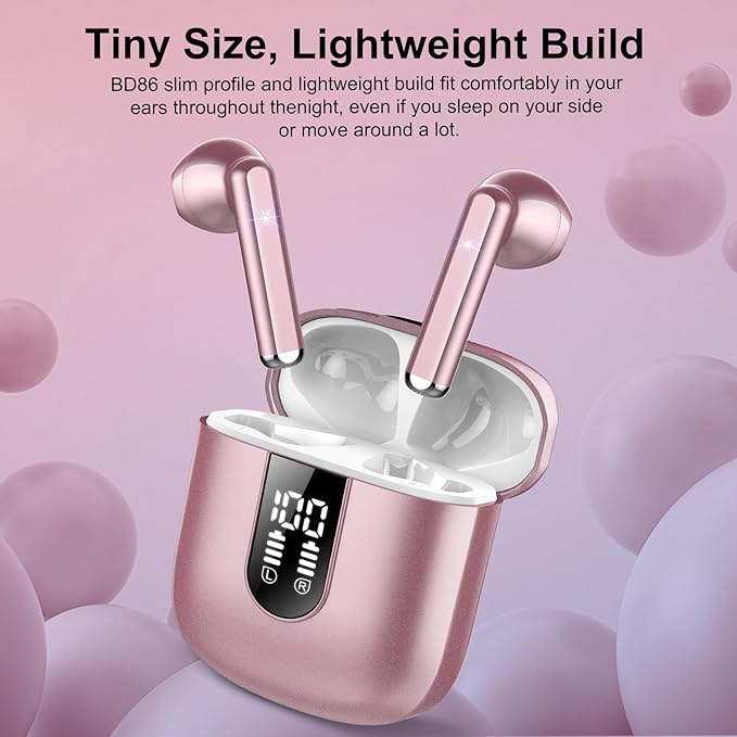 Wireless Earbuds, Bluetooth 5.4 Headphones HiFi Stereo, Bluetooth Earbuds with ENC Noise Cancelling Mic, 36H LED Display Ear Buds, IPX7 in Ear Earphones for Phone Tablet Laptop Sports, Rose Gold