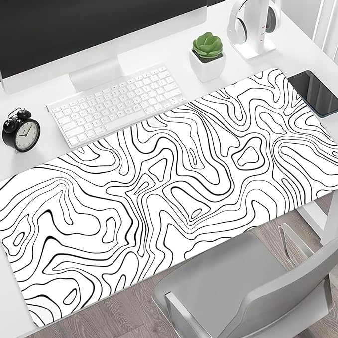 Rcege Large Mouse Pad for Desk - Gaming Mouse Pad with Stitched Edges, Anti-Slip Base for Keyboard and Mouse(Line White, 31.5L x 15.8W inches)