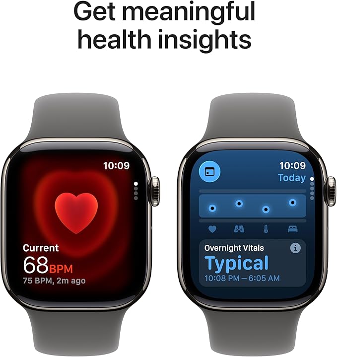 Apple Watch Series 11 [GPS + Cellular 42mm] Smartwatch with Natural Titanium Case with Stone Gray Sport Band - S/M. Sleep Score, Fitness Tracker, Health Monitoring, Always-On Display, Water Resistant