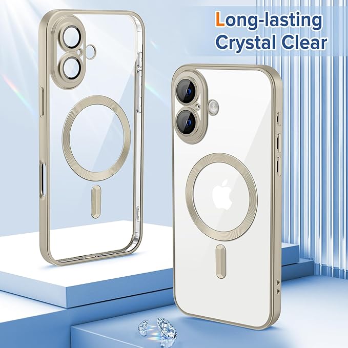 Hython Magnetic Clear for iPhone 17 Case with Camera Lens Protector [Compatible with MagSafe] Luxury Plating Edge Slim Soft TPU Cover Protective Phone Case for iPhone 17 6.3", Matte Gray