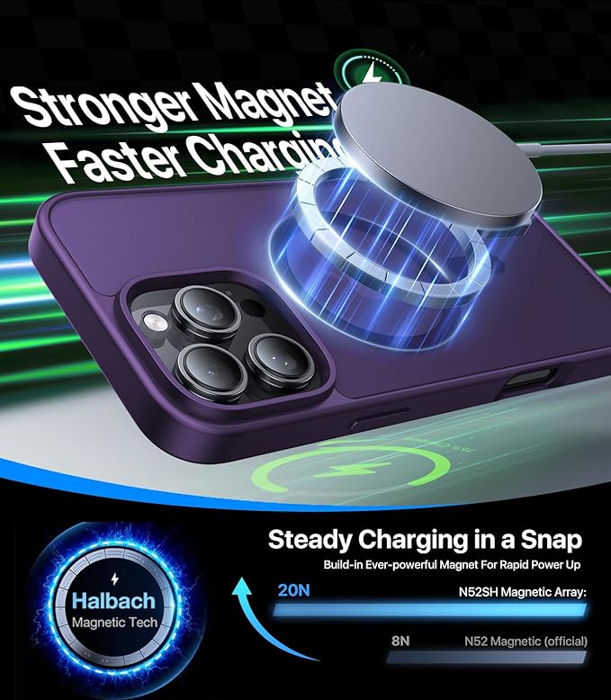 Magnetic for iPhone 13 Pro Case,[Compatible with MagSafe][Military-Grade Drop Protection][Anti-Yellowing]Shockproof Protective Translucent Matte Cover for iPhone 13 Pro Phone Case,Deep Purple