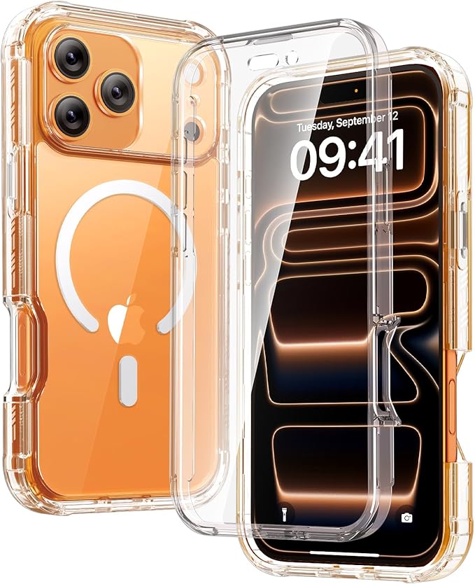 Diaclara Magnetic Designed for iPhone 17 Pro Case 6.3'' [Full Camera Protection] Full Body Bumper,[Compatible with MagSafe] Military Drop Proof Phone Case w/Built-in Screen Protector, Clear
