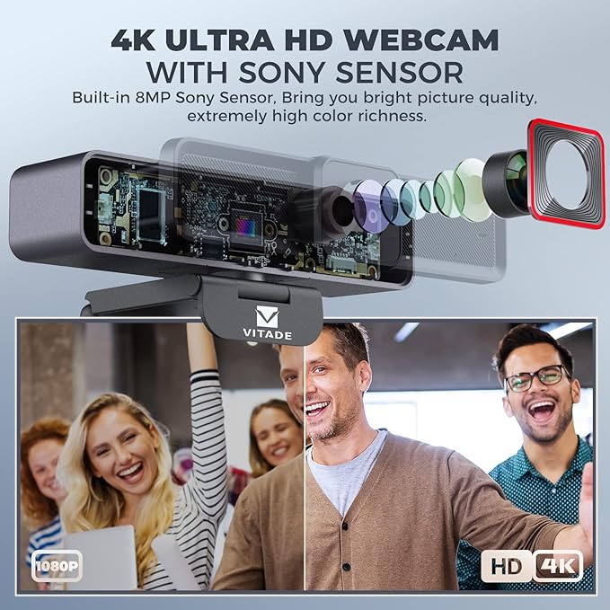 4K Webcam with AI-Powered Framing,Remote Control Web Camera/10X Digital Zoom 4k 30fps Web cam with USB 3.0 HDR/Dual Noise Cancelling Microphones for PC Mac, Streaming, Video Call, Zoom, Skype
