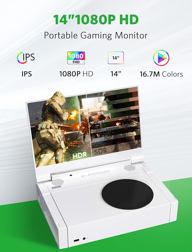 DEPGI 14" Portable Monitor for Xbox Series S (Not Included), 60Hz 1080P HD IPS Portable Gaming Monitor with Remote Control,Portable Monitor with HDR10,AMD FreeSync, 2X HDMI
