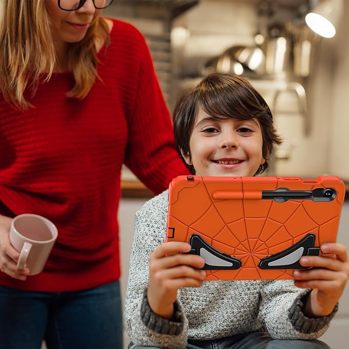 AKABEILA Compatible with Samsung Galaxy Tab S10 FE 2025/Tab S10 Lite 2025 Tablet Case，Lightweight Shockproof Rugged Protective Cover with Kickstand for Kids Children Boys Babies Orange Black