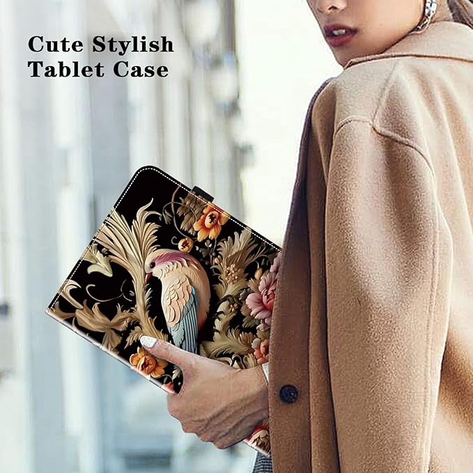 Case for iPad Pro 13 Inch (M5/M4) 2025/2024, PU Leather Tablet Cases Flip Folio Multi-Angle Viewing Stand Protective Cover with Card Slots - Flower Birds