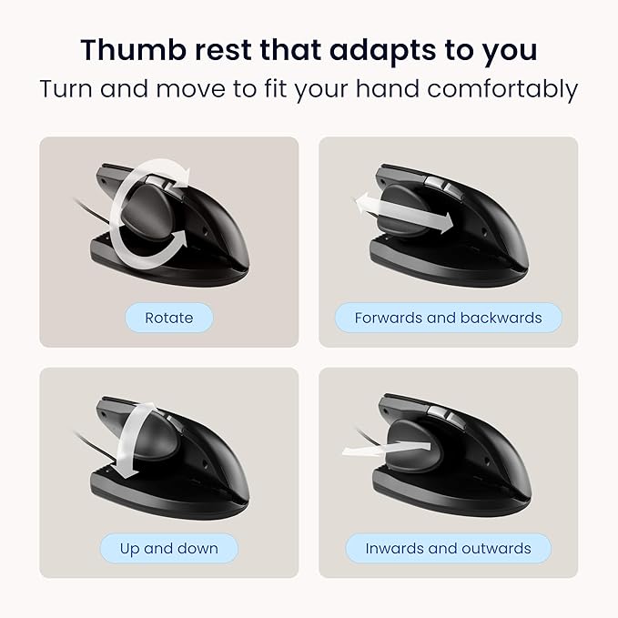 Contour Unimouse Ergonomic Vertical Mouse Adjustable 35°-70° Tilt Angle, 6 Programmable Buttons for Productivity, Customizable Thumb Rest for Wrist Pain Relief | Plug & Play Mac/PC - Wired - Right